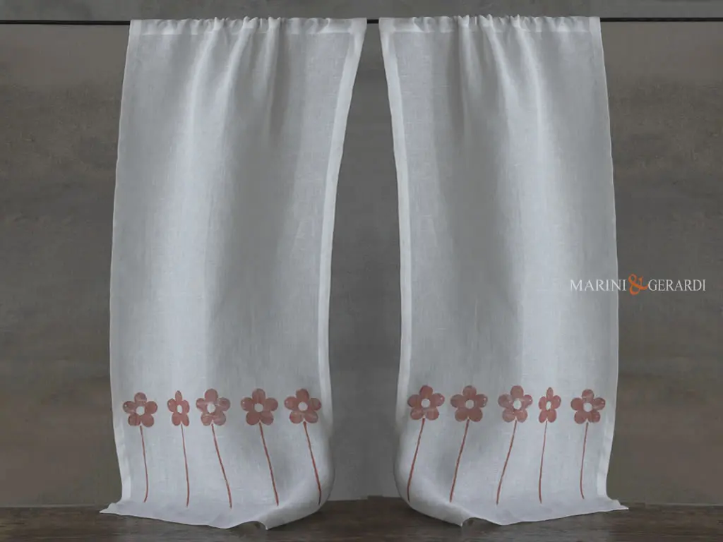 Tende da cucina a vetro lunghe in coppia design fiori bordeaux