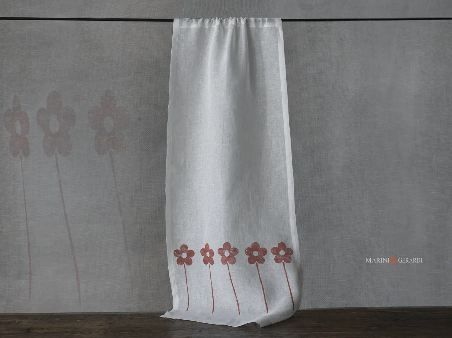 Tende da cucina a vetro in lino bianco design fiore