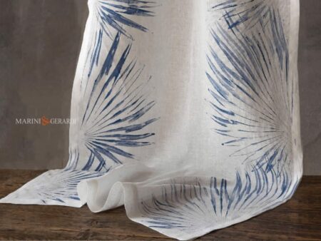 Tende per cucina moderna a vetro in puro lino bianco design oasi blu