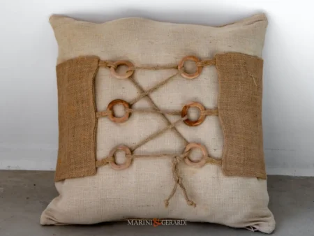 Cuscini arredo shabby anelli legno juta corda savana cc003