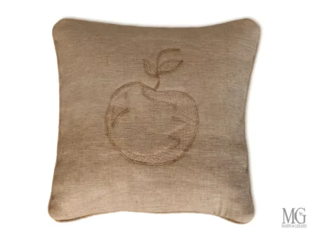 Cuscino ricamato decoro design mela in juta cotone soggetti cc091