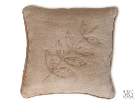 Fodera cuscino ricamo foglie in juta cotone soggetti cc097