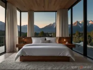 Tende per porta finestra moderne in lino camera da letto