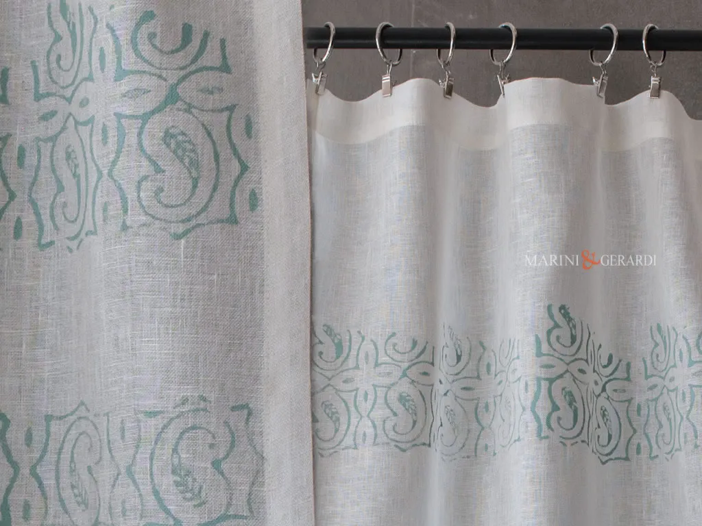 Tendine a vetro in lino disegno cashmere verde - Marini e Gerardi
