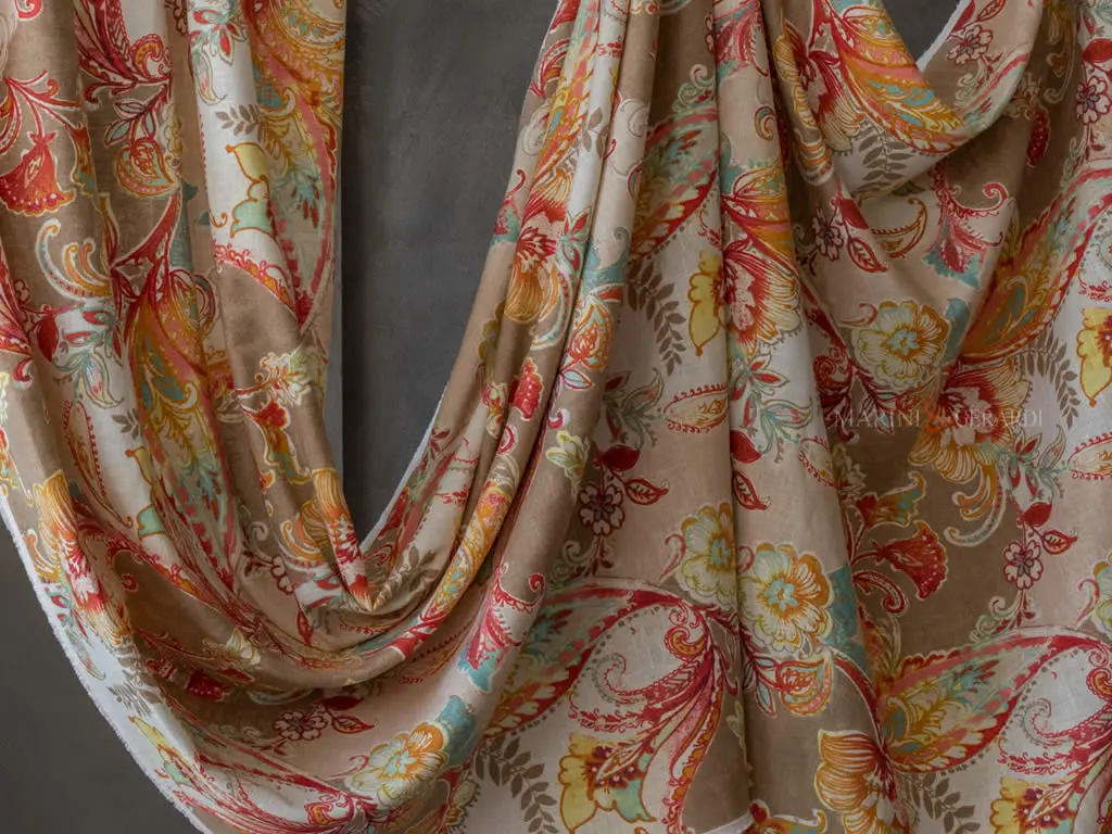 Tenda a metraggio design moderno fiori foglie moka rosso arancio