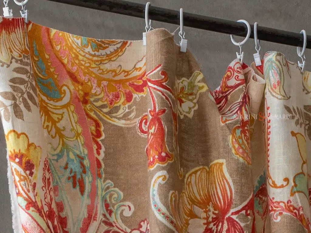 Tende shabby chic a vetro a fiori arancio con anelli clips