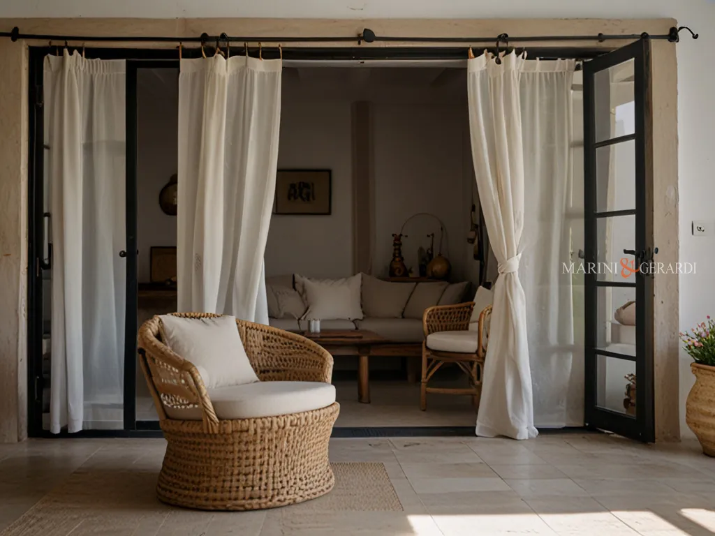 Tende soggiorno moderne con veranda in lino salento