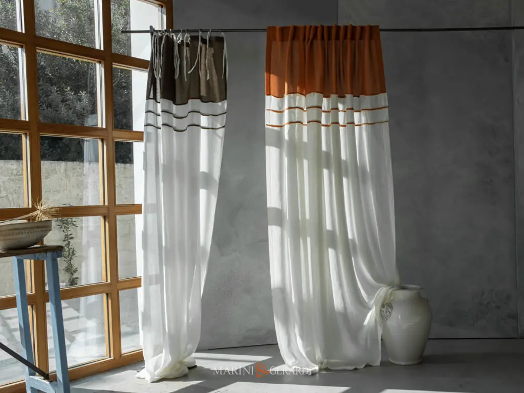 Tende di lino moderne matovana con inserti a contrasto di colore