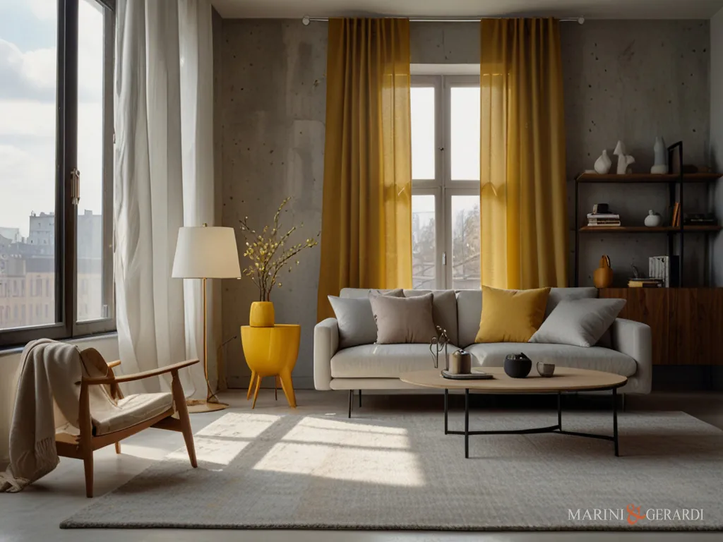 Eleganti tende arredo moderne salotto in lino giallo