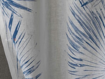 Tende soggiorno a vetro in lino bianco design oasi blu