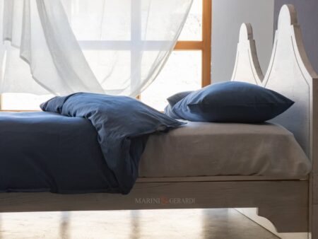 Copripiumino singolo a sacco in cotone blu con bottoni