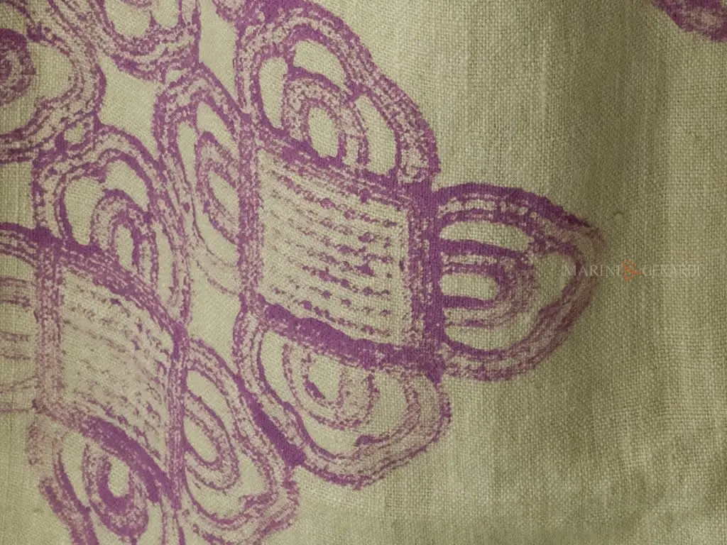 Tende country chic in lino pistacchio design viola