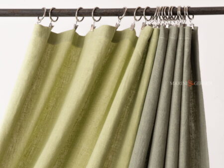 Tende stile country chic in lino verde con anelli