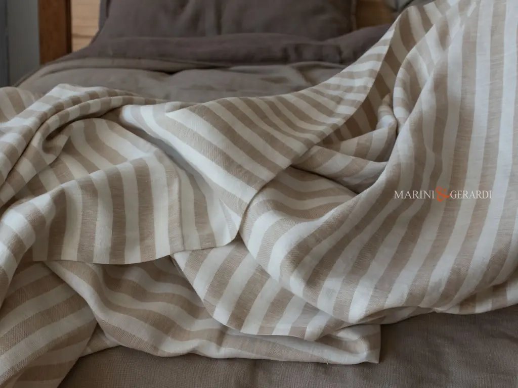 Tessuto rigato in lino per lenzuola alta gamma