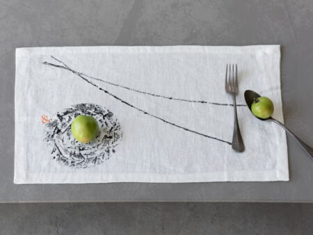 Tovagliette americane stoffa lino bianco deign nero