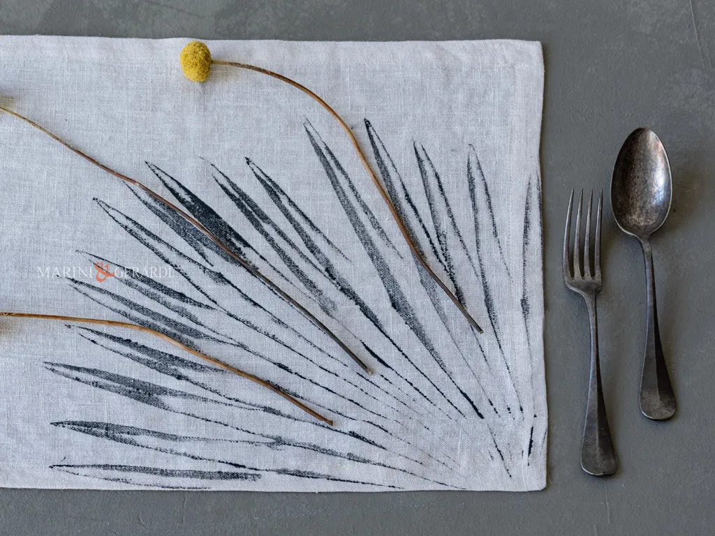 Tovagliette all americana in lino bianco design palma