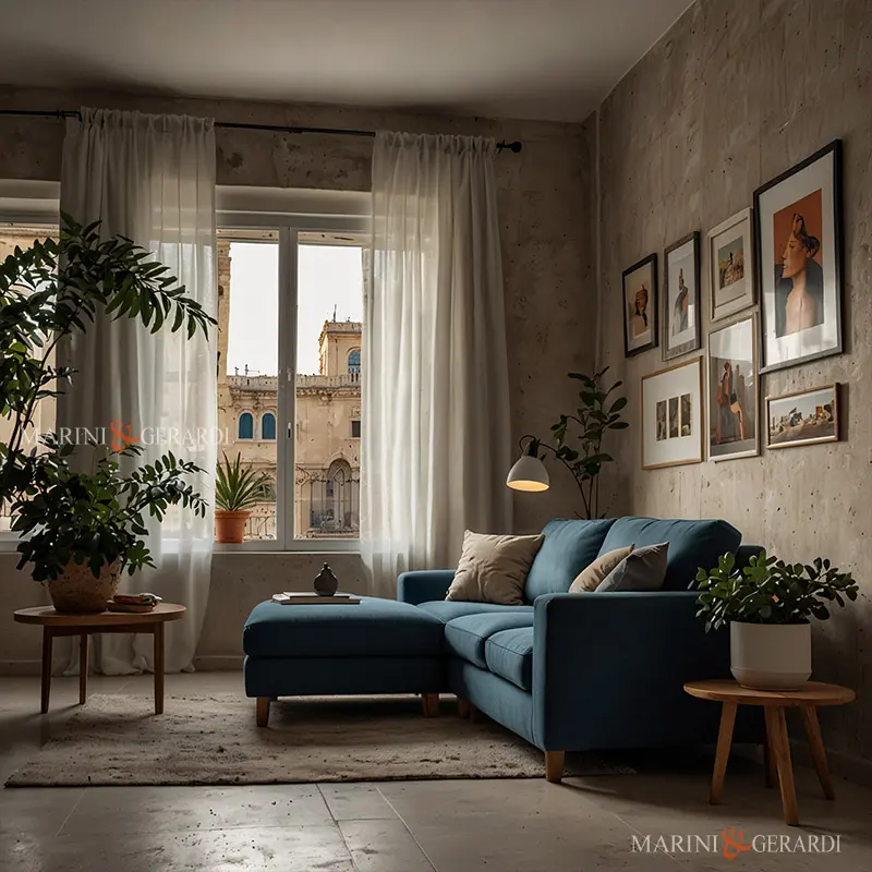 Tende a pannello in lino per un soggiorno tradizionale