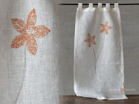 Tende a vetro salotto lino canapone bianco design fiori