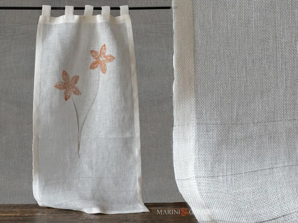 Tende a vetro salotto moderne lino con fiori