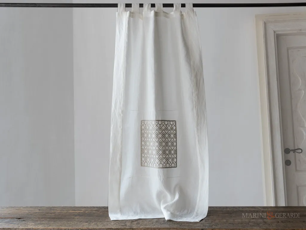 Tendine lino panna ricamate con trenetta applicata ecru