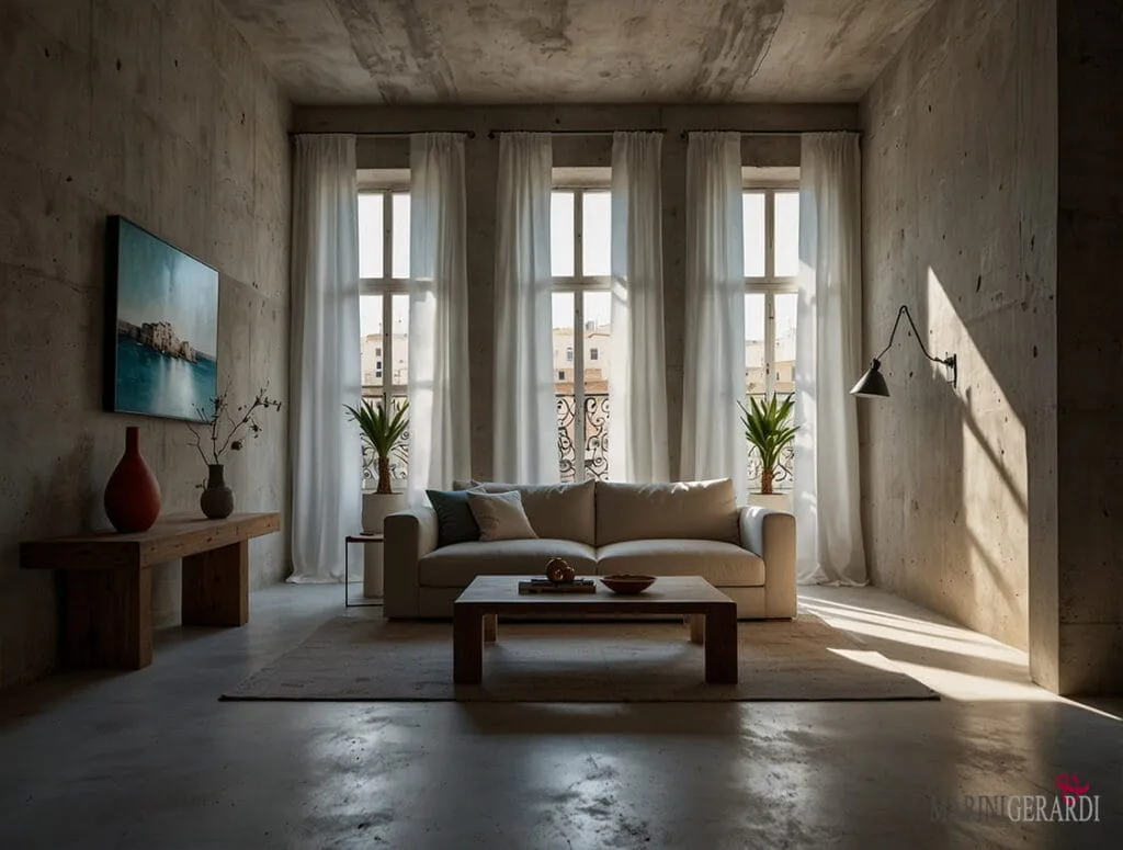 Idee per tende soggiorno in lino divano consolle