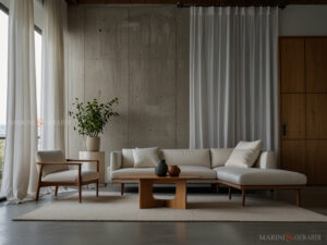 Arredare soggiorno con tende in lino 100%