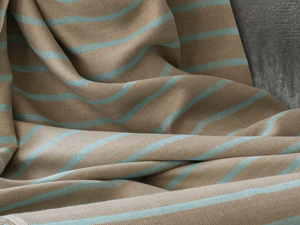 Tessuto rigato in lino turchese