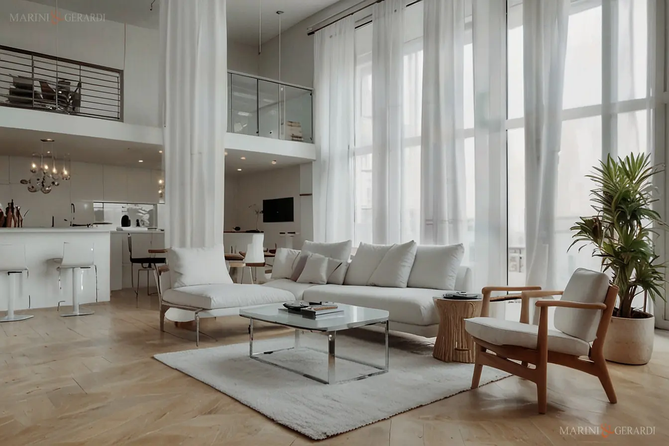 Tende casa moderna in lino loft arredo total white