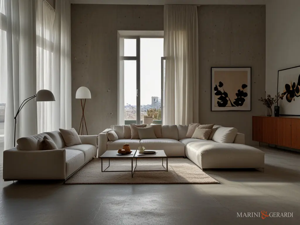 Tende da interno moderne per un soggiorno in lino