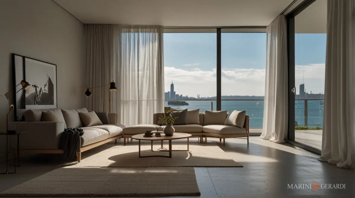 Sala salotto tende moderne lino porte finestre arredo nordico