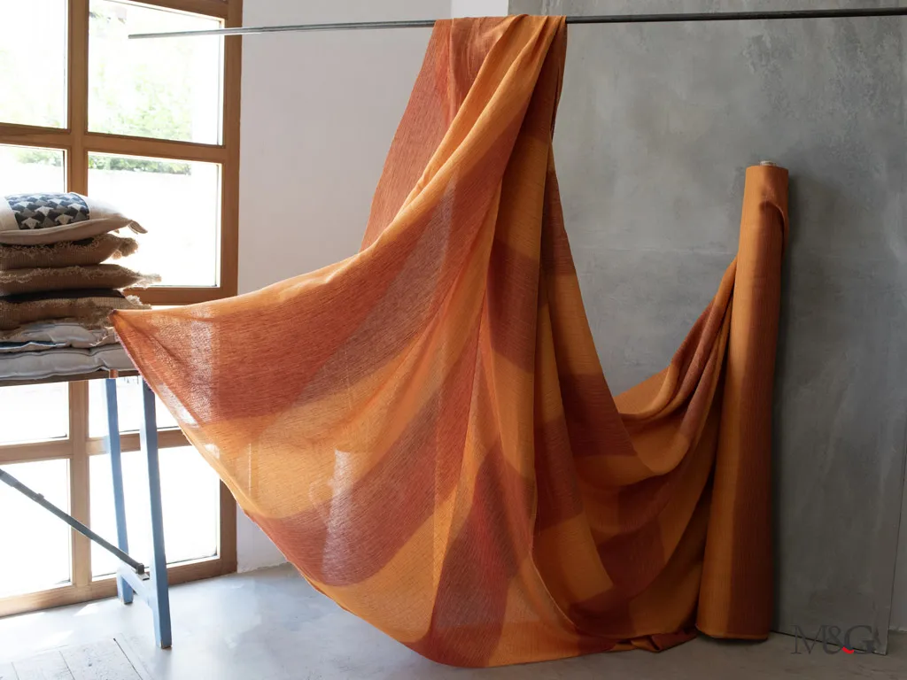 Tende altezza 3 metri in lino arancio a fasce