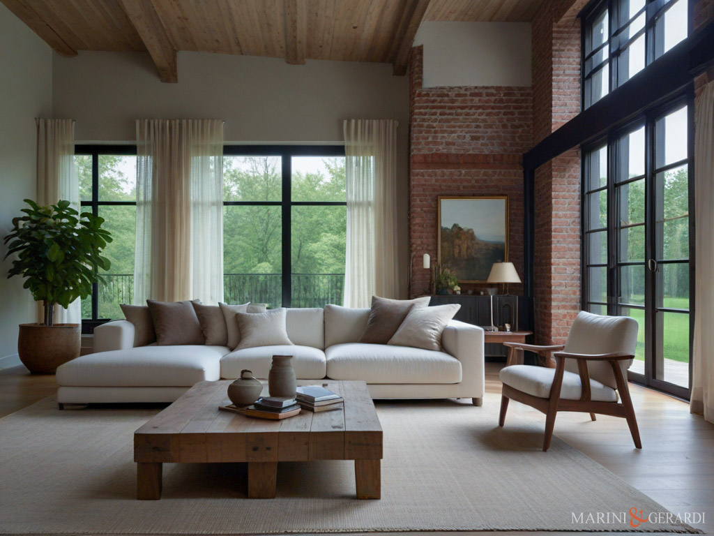 Tende arredamento moderno loft soggiorno con vetrate