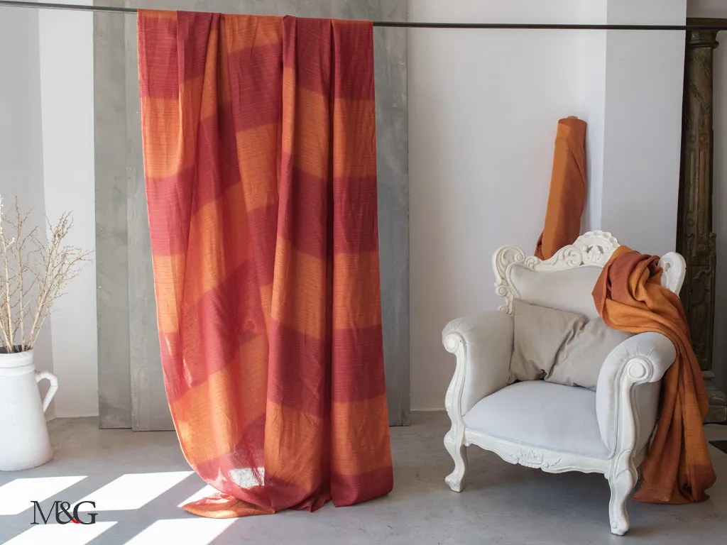 Tende confezionate altezza 3 metri di lino rosso arancio