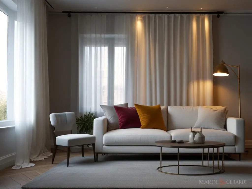 Tende velluto antimacchia bianca in un loft moderno