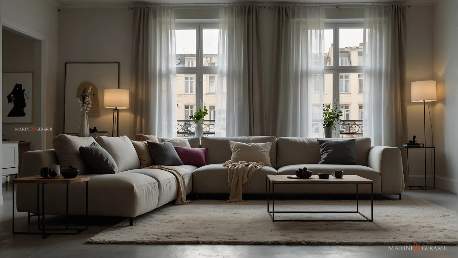 Tende da interno moderne in soggiorno salotto