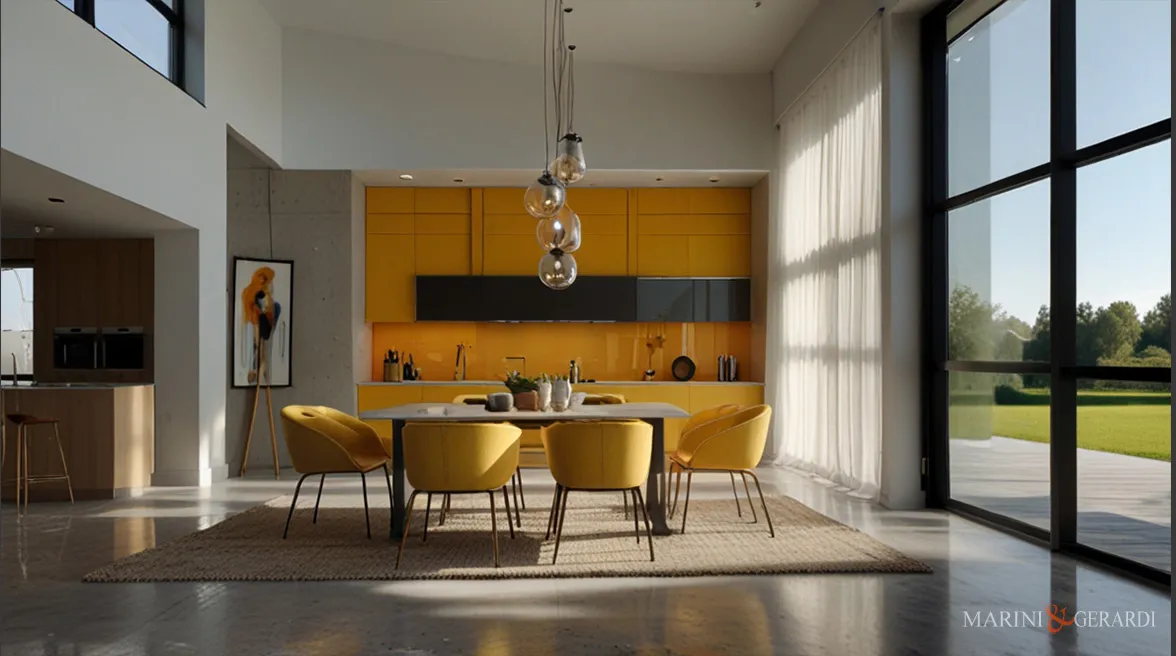 Tende per porta finestra cucina moderna soggiorno giallo