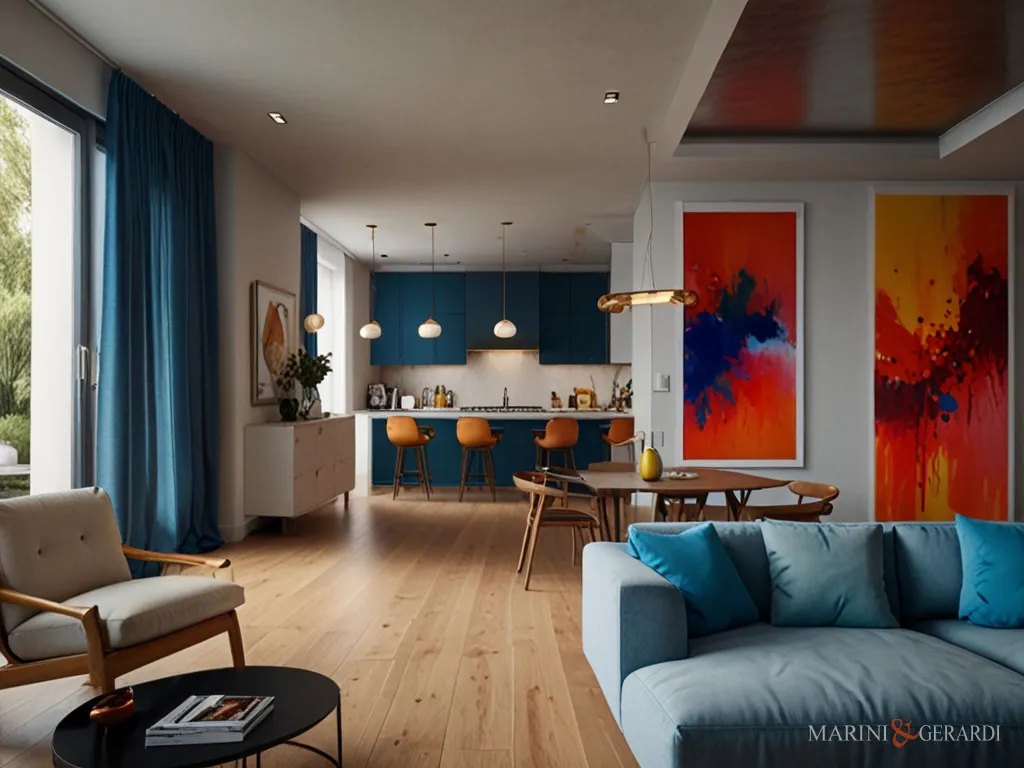 Tende per porta finestra cucina soggiorno moderna lino blu