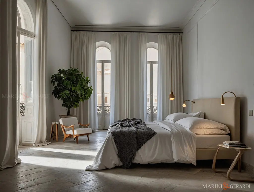 Arredo tende camera letto moderna tessuti in lino