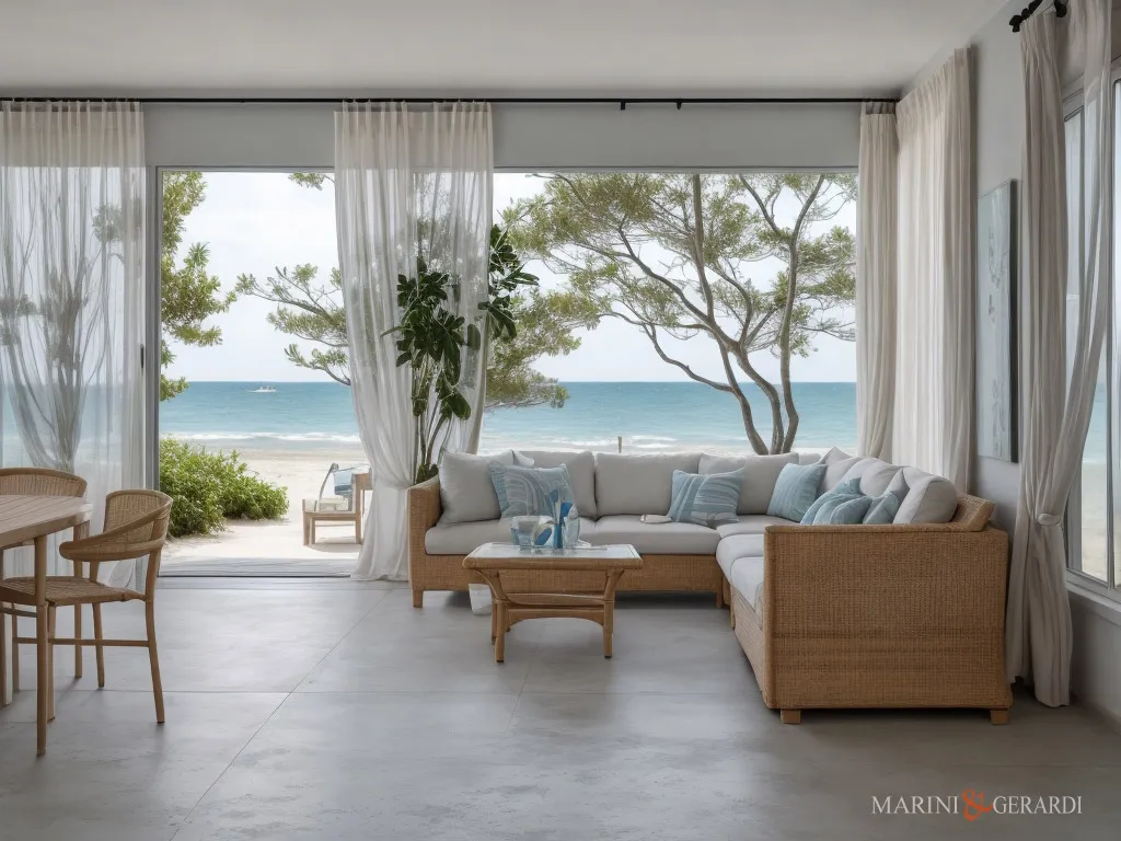 Idee appartamento al mare tende in lino soggiorno