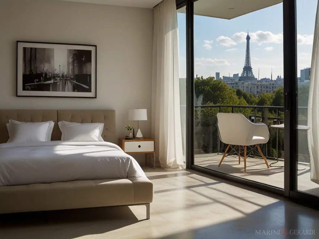 Tende camera letto moderna in lino vista torre eiffel