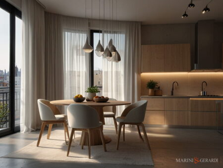 Tende cucina porta finestra lino tavolo soggiorno tondo