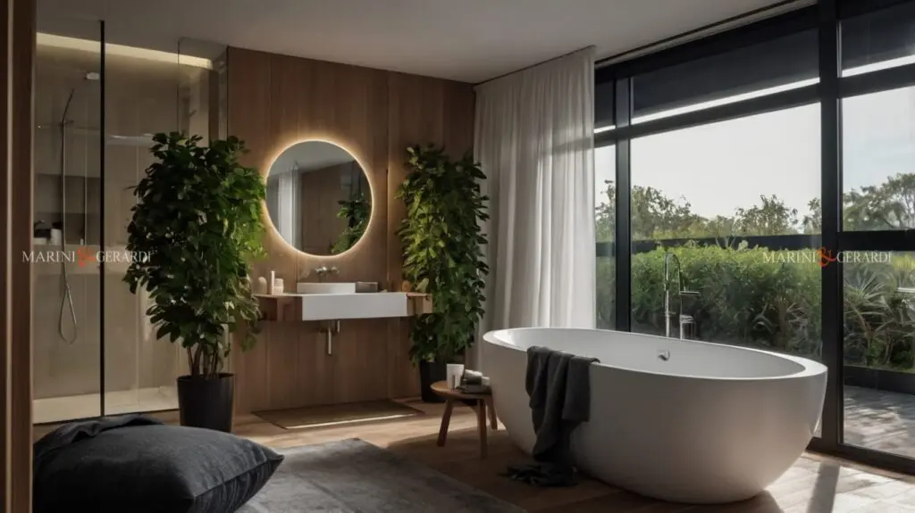 Bagno stile nordico bagno doccia piante pendenti vasca freestanding