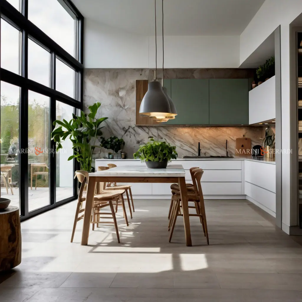 Cucina in stile nordico bianca verde pratica bella