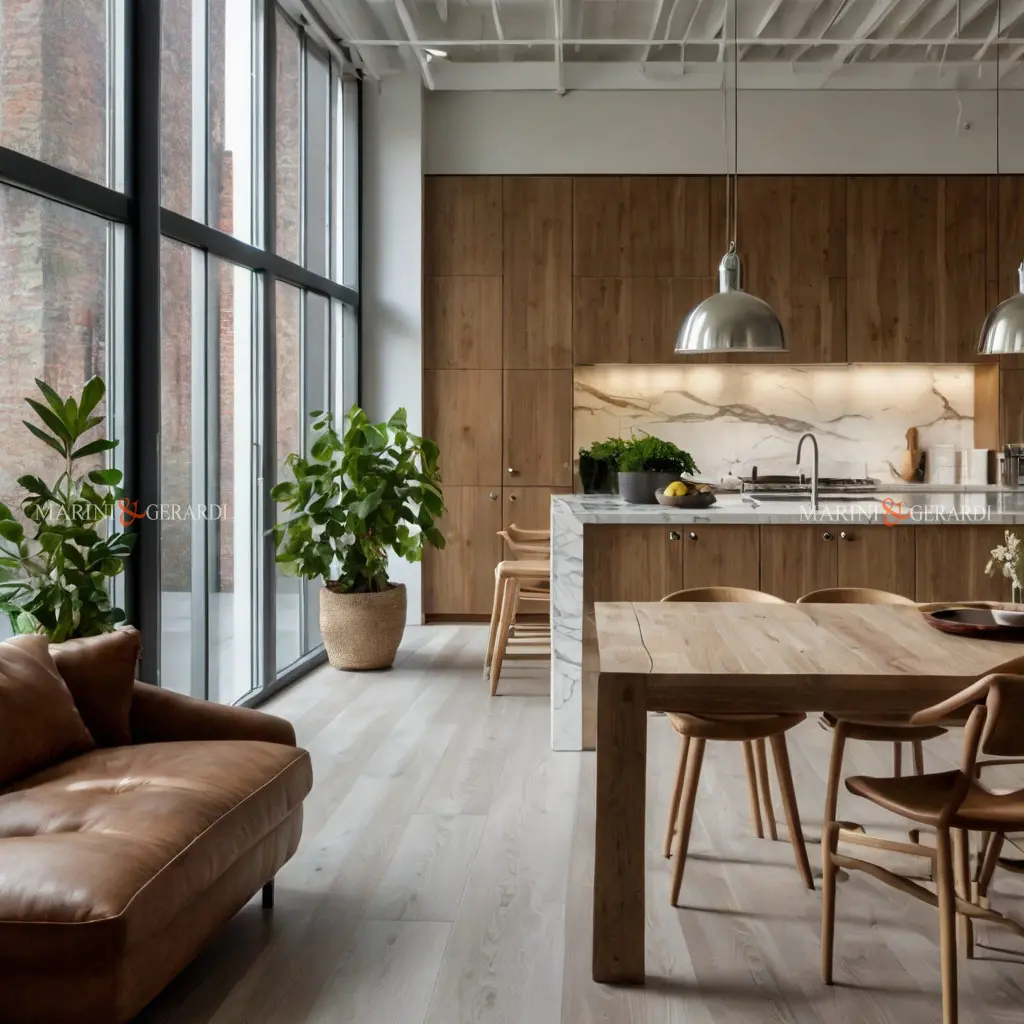 Cucina in stile nordico in legno e marmo