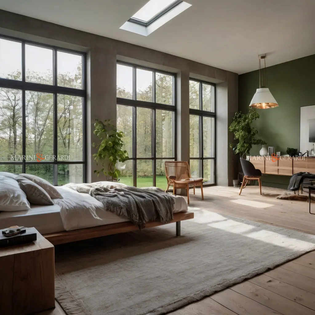 Stile nordico stanza da letto credenza sedie legno lenzuola bianche in lino