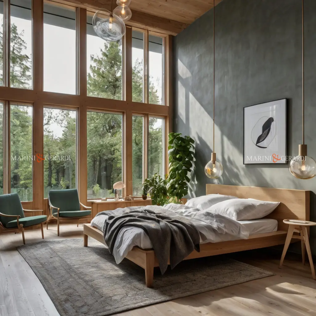 Stile nordico stanza da letto in legno lenzuola bianche in lino