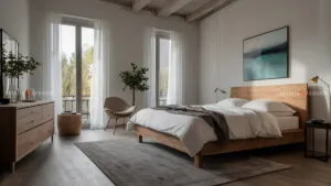 Tende per camera da letto con bastone di lino bianche