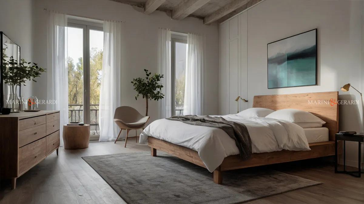 Tende per camera da letto con bastone di lino bianche