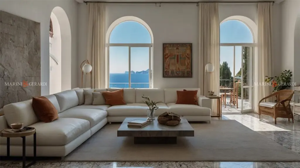 Tende per casa al mare in lino bianco a capri