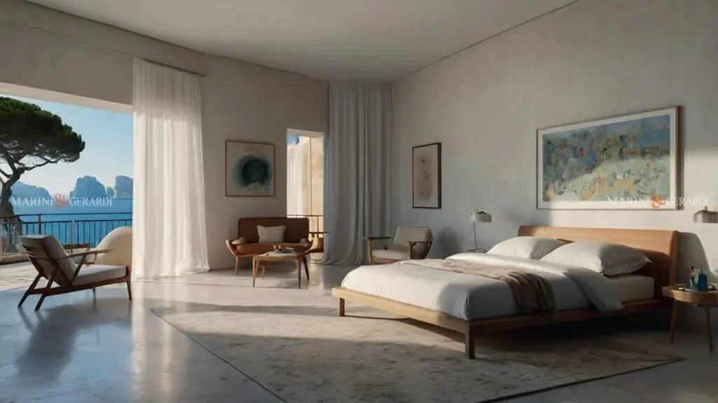 Tende per casa al mare letto in lino bianco a capri